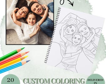 20 aangepaste kleurplaten van foto – gepersonaliseerde portretten, familie- en huisdierschetsen (digitale download)