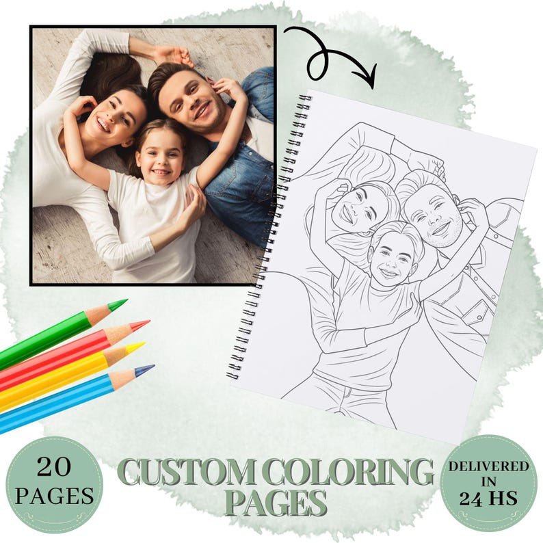 20 Custom Coloring Pages from Photo – Personalized Portraits, Family & Pet Sketches (Digital Download) image 1