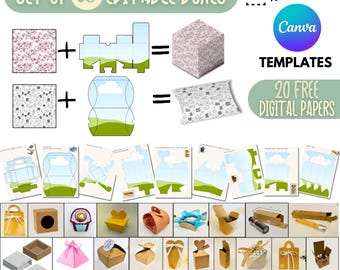 38 Gift Box Templates for Canva | Editable Favor Boxes + Digital Papers