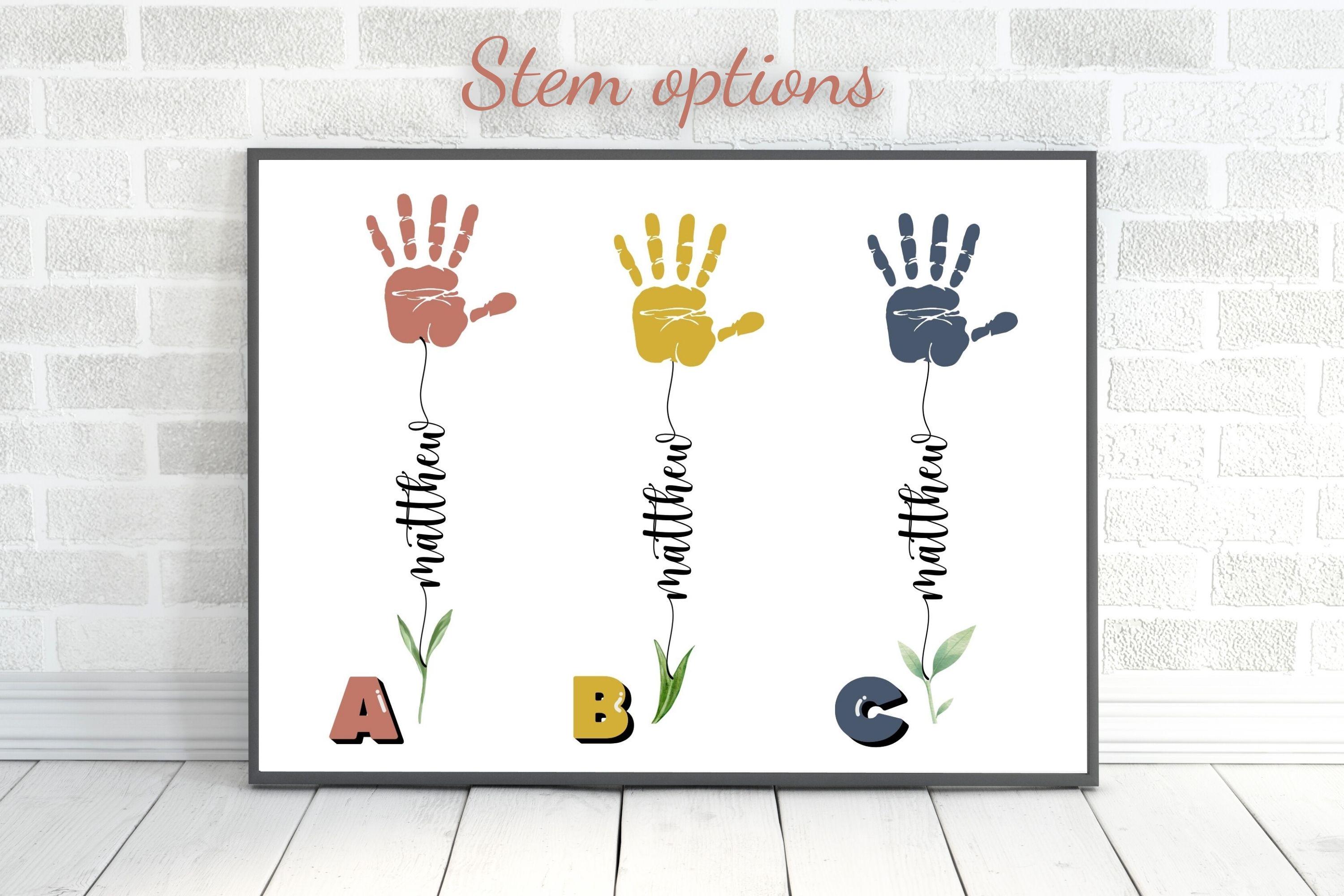 Custom Handprint Art Print, Kids Name Flower Stem, Gift for Mom Dad ...