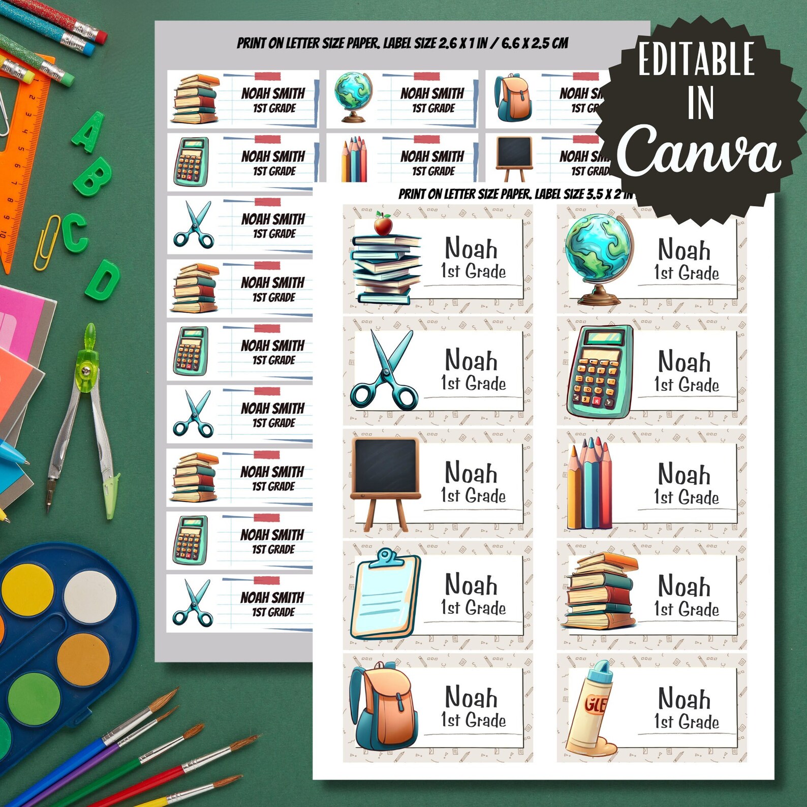 Back to School Labels, School Supply Stickers, Editable in Canva ...