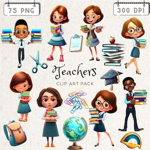 Cliparts von Lehrern und Lehrern sowie Schulmaterial. Zeichnungen für Planer. Aufkleber. Zurück zur Schule, lieber Lehrer. Tag des Lehrers