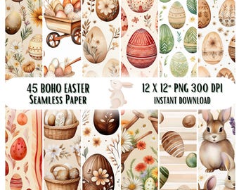 Papel digital bohemio de Pascua / Estampados florales rústicos sin costuras (descarga digital)