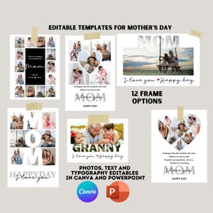 Mom photo collage customizable Printable Mother's Day gift 12 variants Gift for mom Picture with message, Editable in Canva and Powerpoint