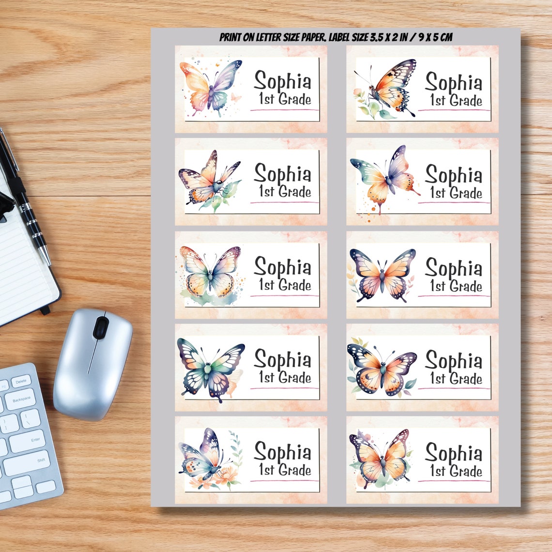 Watercolor Butterfly Labels, Back to School Stickers (editable in Canva ...