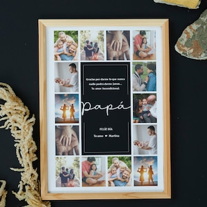 Puede incluir: Un collage de fotos enmarcado con fondo negro y texto blanco que dice "Gracias por darme lo que nunca nadie podr&aacute; darme jam&aacute;s... Tu amor incondicional. Pap&aacute; FELIZ DIA Te amo Martina".