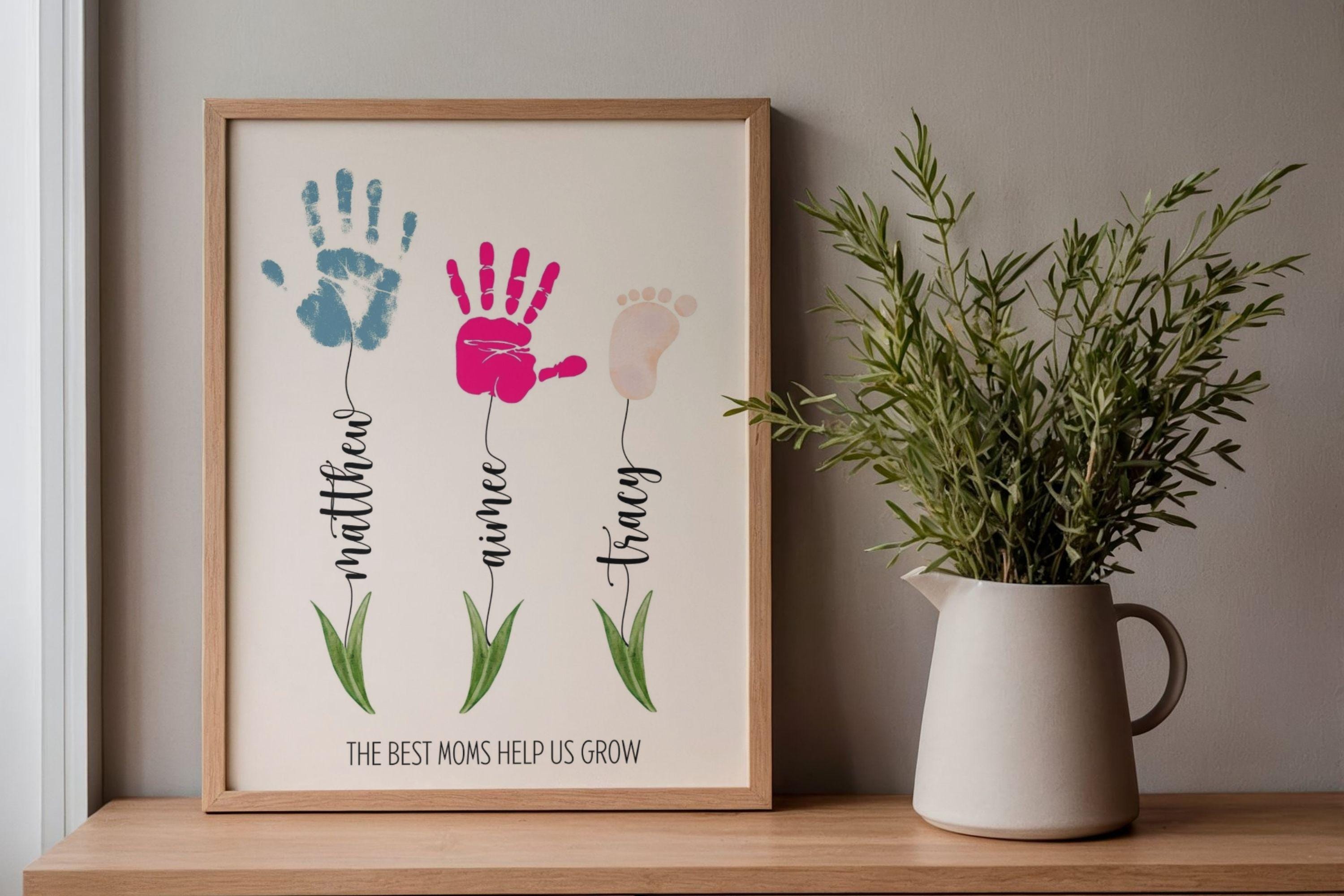 Custom Handprint Art Print, Kids Name Flower Stem, Gift for Mom Dad ...