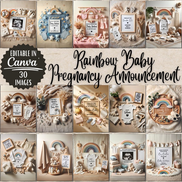 Rainbow Baby Digital Pregnancy Announcement Bundle, Neutral Gender, Social Media, Facebook, Instagram, Boho, Editable Template, Personalized