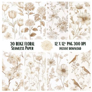 30 Chinoiserie Floral Seamless Patterns, Vintage Floral Patterns, Chinoiserie Digital Papers, Watercolor Floral Seamless Repeating Pattern