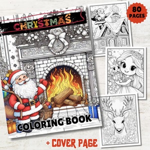 80 Christmas Big Bundle Coloring Page Book Adults + kids Printable Xmas Santa Claus Coloring Pages Grayscale Coloring Page Printable PDF