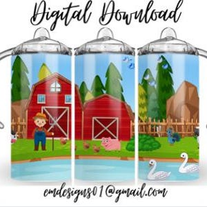 Farm  300dpi 12oz STRAIGHT Skinny Sippy Cup Wrap/12oz Sippy Sublimation/Digital 12oz Cup/Cute/Farm Animals/Sunshine