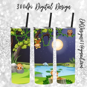 Animal 300dpi 20oz STRAIGHT Skinny Tumbler Wrap/20oz Tumbler Sublimation/Digital 20oz Tumbler/Printable Vinal/Animal/Night/Monkey/Fish