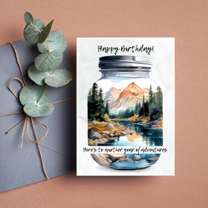 Another Year Of Adventures, Happy Birthday Card for Adventurer, Birthday Card For Her And Him, Mountain Lover, Mountain And River Card