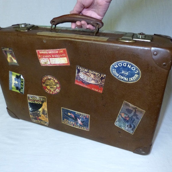 Vintage Suitcase with Worldwide Labels - Character Luggage