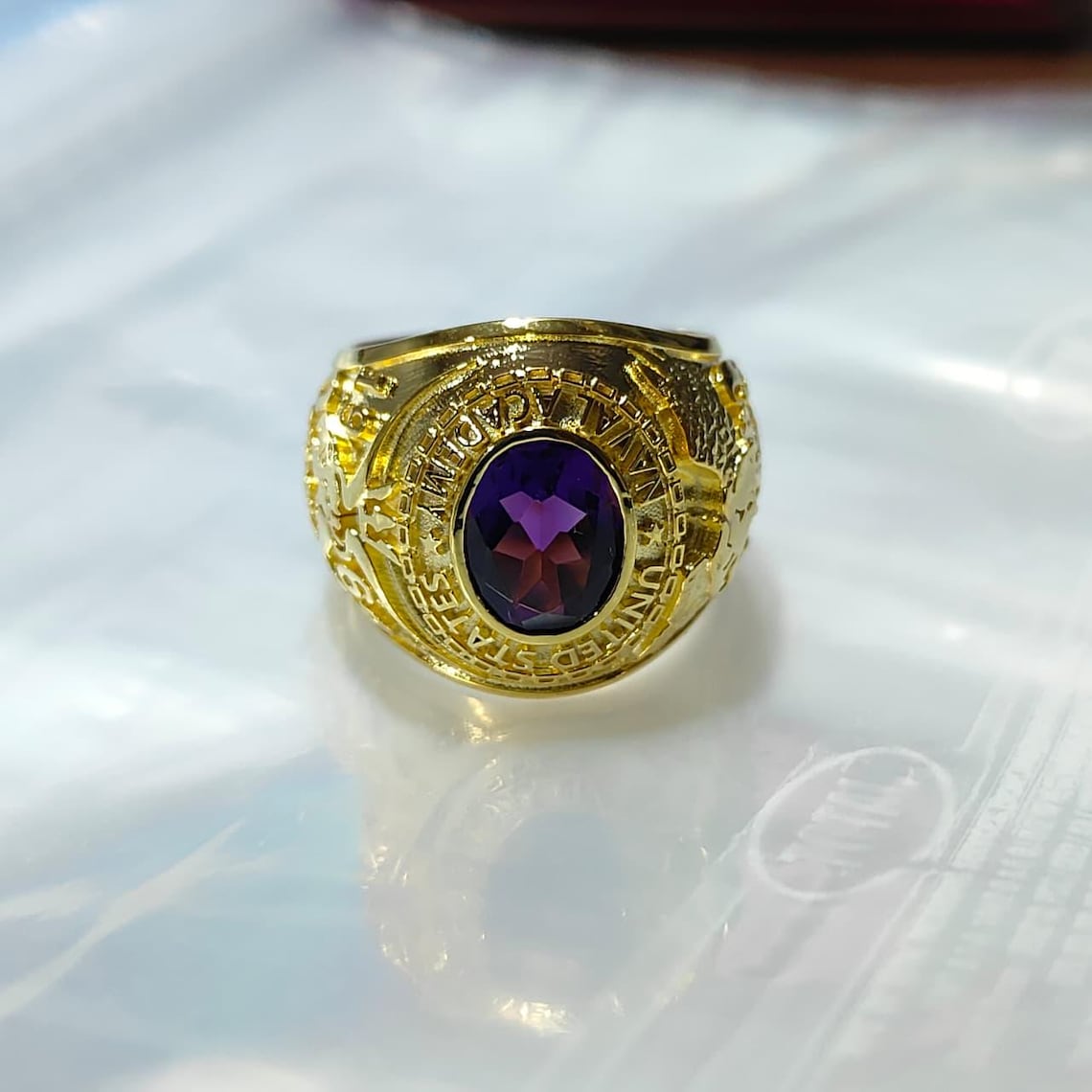 Vintage US Naval Academy Class Ring, Purple Amethyst, 14K Gold Plated ...
