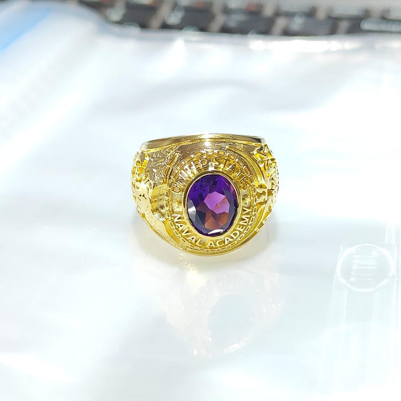 Vintage US Naval Academy Class Ring, Purple Amethyst, 14K Gold Plated ...