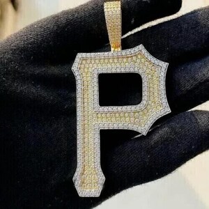 Iced Out Initial P Pendant Necklace, Custom Letter P Charm Lab Created Diamond Two Tone Hip Hop Jewelry 925 Sterling Silver Gift For Him