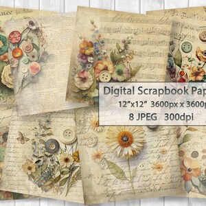 Vintage Digital Scrapbooking Papers, Junk Journal, Ephemera