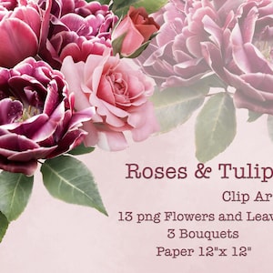 Roses roses et tulipes Clipart | Bouquets de fleurs Clip Art |  Arrangements floraux PNG