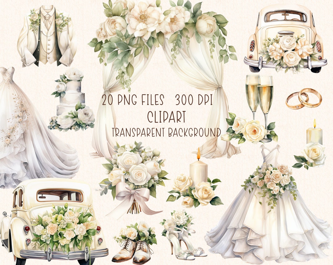 Wedding Clipart | Watercolor Wedding Illustrations Clip Art Set PNG - Etsy