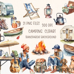 Camping Clipart | Watercolor Adventure Clip Art | Travel Illustrations PNG