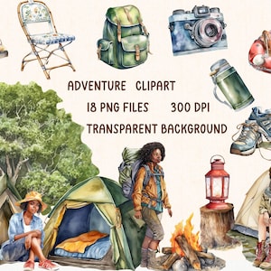 Adventure Clipart | Watercolor Hiking Illustration PNG
