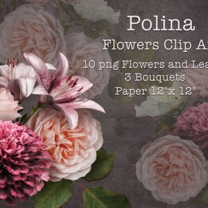 Imágenes prediseñadas de flores / Ramos de rosas, dalias y lirios / Imágenes prediseñadas de flores reales / Arreglos florales digitales PNG