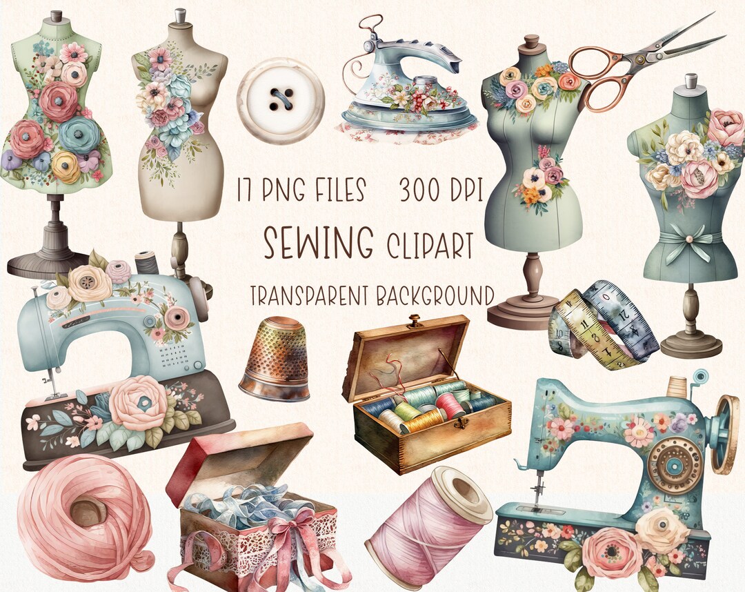Sewing Clipart | Watercolor Thread Mannequin Sewing Machine ...