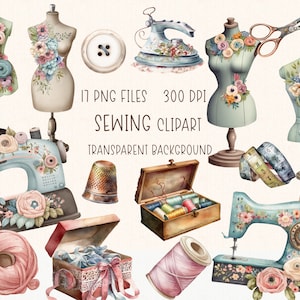 Sewing Clipart | Watercolor Thread Mannequin Sewing Machine Illustration PNG