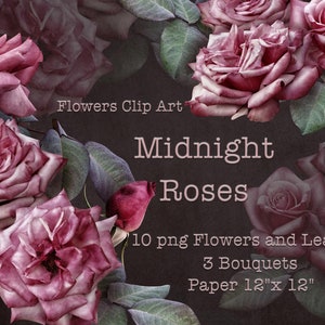 Roses Clip Art / Moody Flowers Clipart / Arreglos florales PNG / Descarga digital