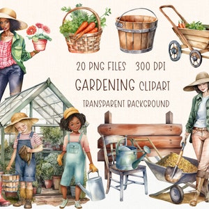 Clipart de jardinería de acuarela / Casa de campo, Ilustración de jardín rústico PNG