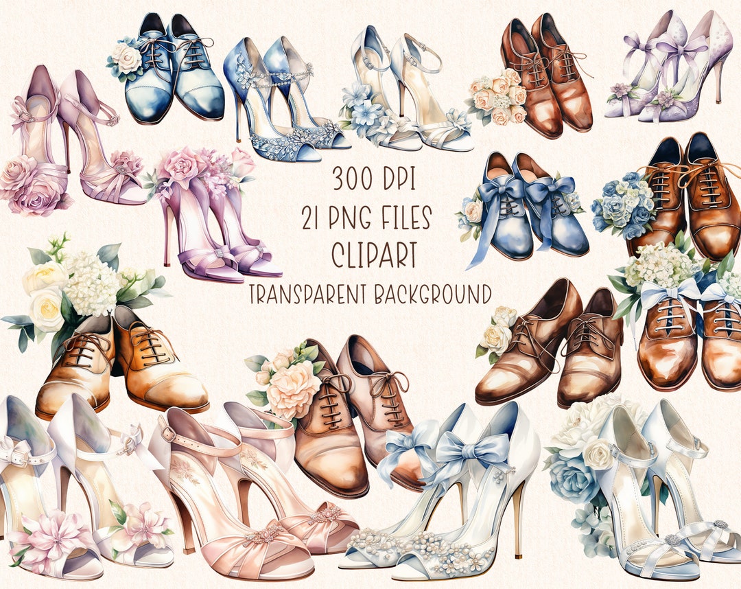 Wedding Shoes Clipart Watercolor Bride and Groom Wedding Etsy