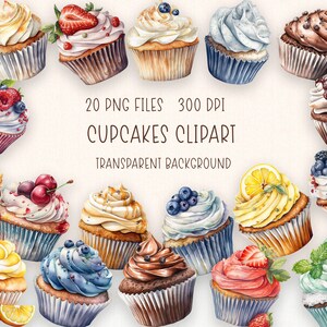 Watercolor Cupcakes Clipart | Sweets Dessert Illustration Set  PNG