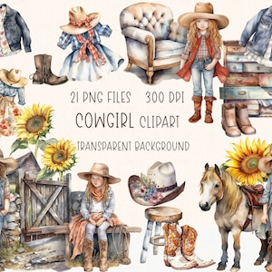 Cowgirl Clipart | Watercolor Western Cowboy Illustration PNG