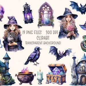 Petite sorcière Clipart | Illustrations magiques Clip Art Set PNG