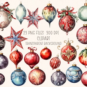 Christmas Decoration Clipart | Watercolor Christmas Balls Illustrations Clip Art Set PNG