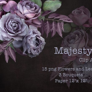 Moody Purple Roses and Anemone Clipart / Bouquets of Flowers Clip Art / Arreglos florales PNG