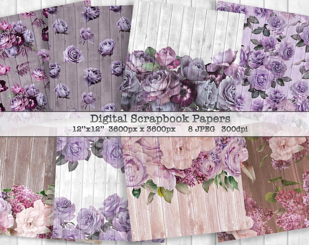 Floral Printable Paper Flowers Wood Digital Scrapbooking Paper Flowers