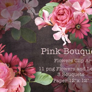 Rosa Blumen Clipart | Blumenarrangements Clip Art PNG | Digitaler Download