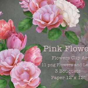 Flores rosas Acuarela Clipart / Arreglos florales Clip Art / Ramos de rosas y tulipanes PNG