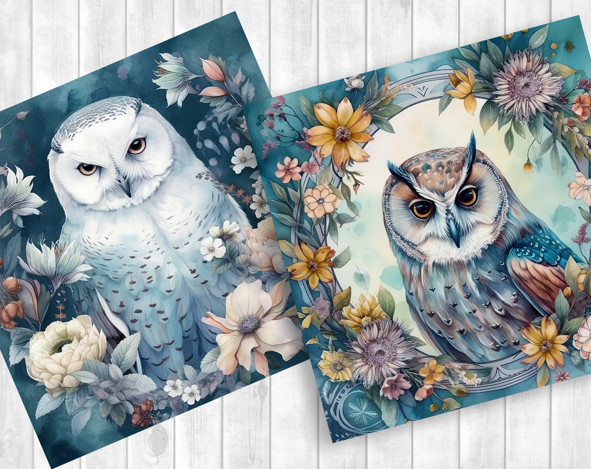Owls Blue Backgrounds Watercolor Digital Indigo Scrapbook Paper - Etsy