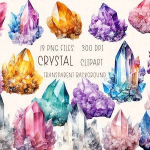 Watercolor Crystal Clipart | Gemstones Mineral illustration PNG