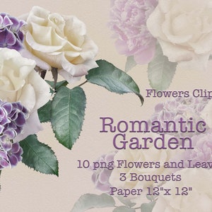 White Roses and Purple Hydrangea Clipart / Arreglos florales Clip Art PNG / Descarga digital