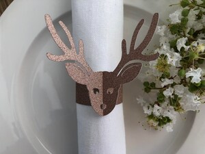 12 Ronds De Serviette Tête De Cerf En Or - Pour Décoration De Table De Noël, Anniversaire, Fête