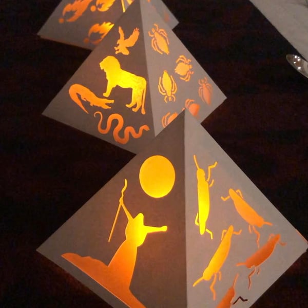 Passover Ten plagues pyramid lantern SVG, 3D lantern bundle, Template, LED Lantern, SVG For cutting on a Cricut or Silhouette machine