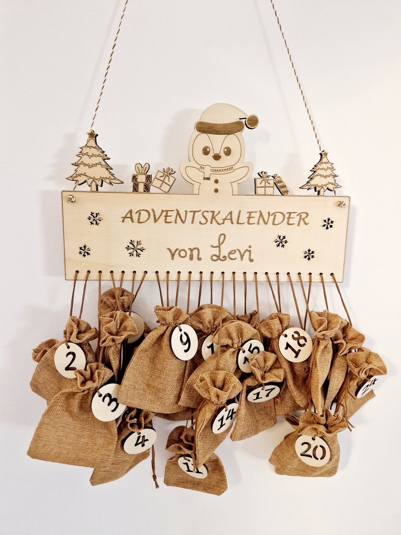 Personalisierter Adventskalender mit LED-Beleuchtung / Adventskalender zum Befüllen / Weihnachten / Jutesäckchen / Kinder Bild 1