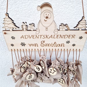 Personalisierter Adventskalender mit LED-Beleuchtung / Adventskalender zum Befüllen / Weihnachten / Jutesäckchen / Kinder Bild 1