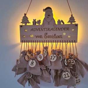 Calendario de Adviento personalizado con iluminación LED / Calendario de Adviento para rellenar / Navidad / bolsas de yute / infantil imagen 3