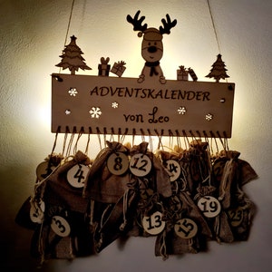 Personalisierter Adventskalender mit LED-Beleuchtung / Adventskalender zum Befüllen / Weihnachten / Jutesäckchen / Kinder Bild 2