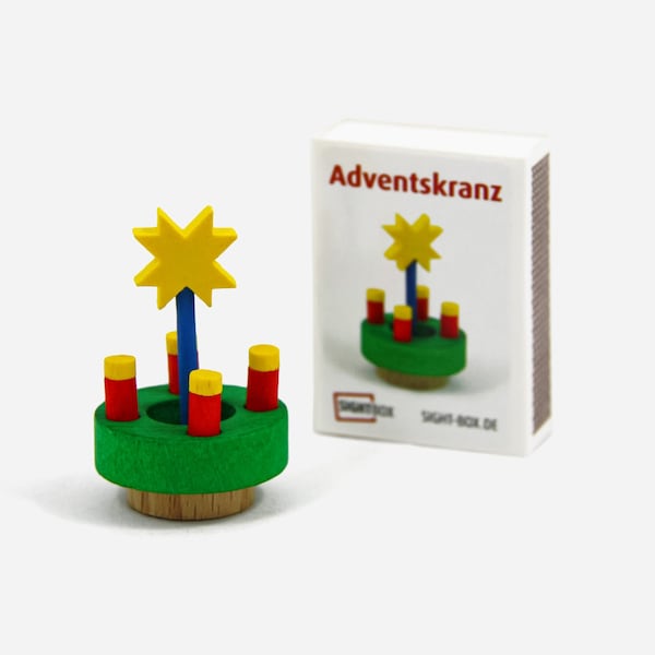 Miniatur Bausatz Adventskranz in der Streichholzschachtel aus Holz für Adventskalender, als Weihnachtsgeschenk und Weihnachtsdeko